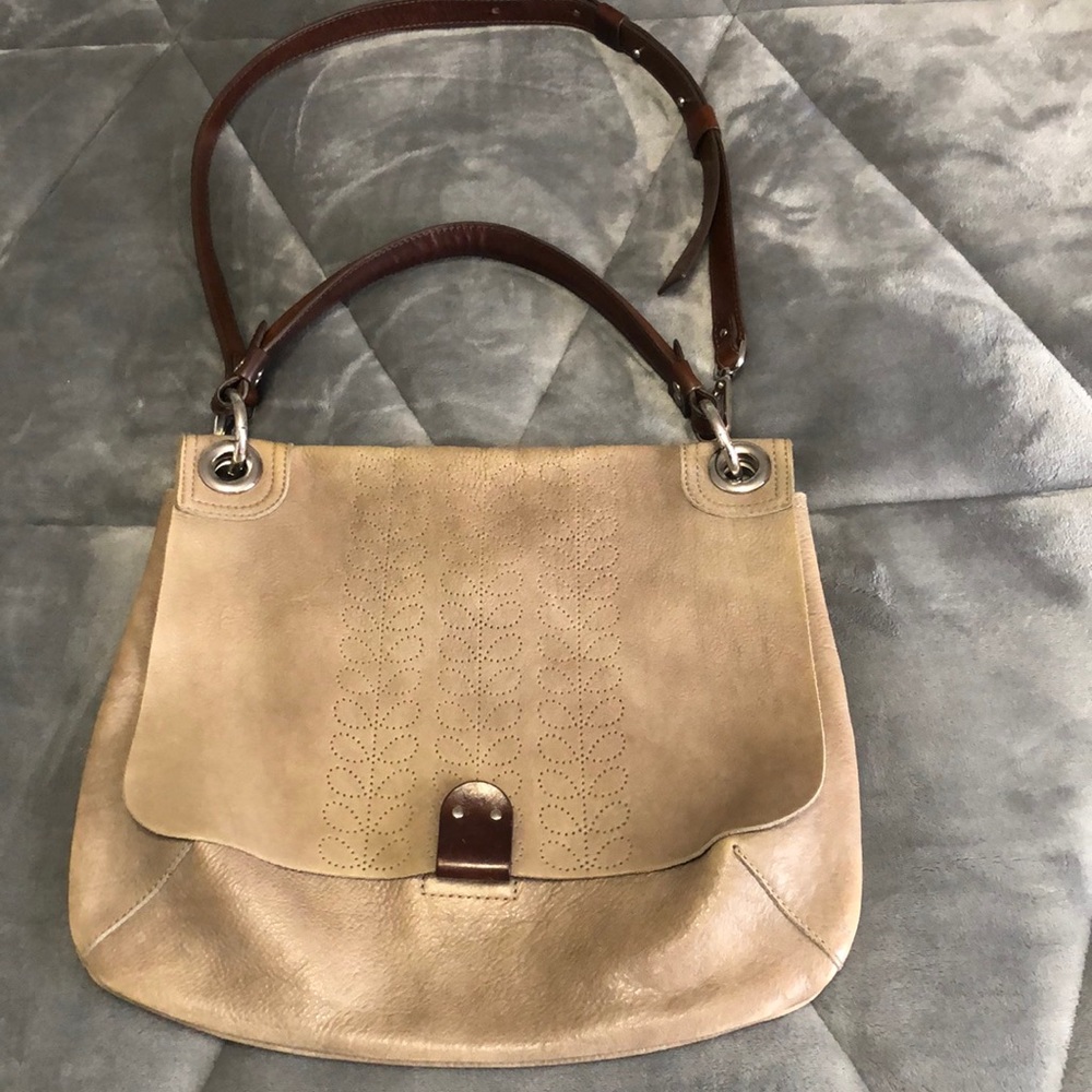 Orla Kiely Sixties Stem Punched Leather Ivy Bag